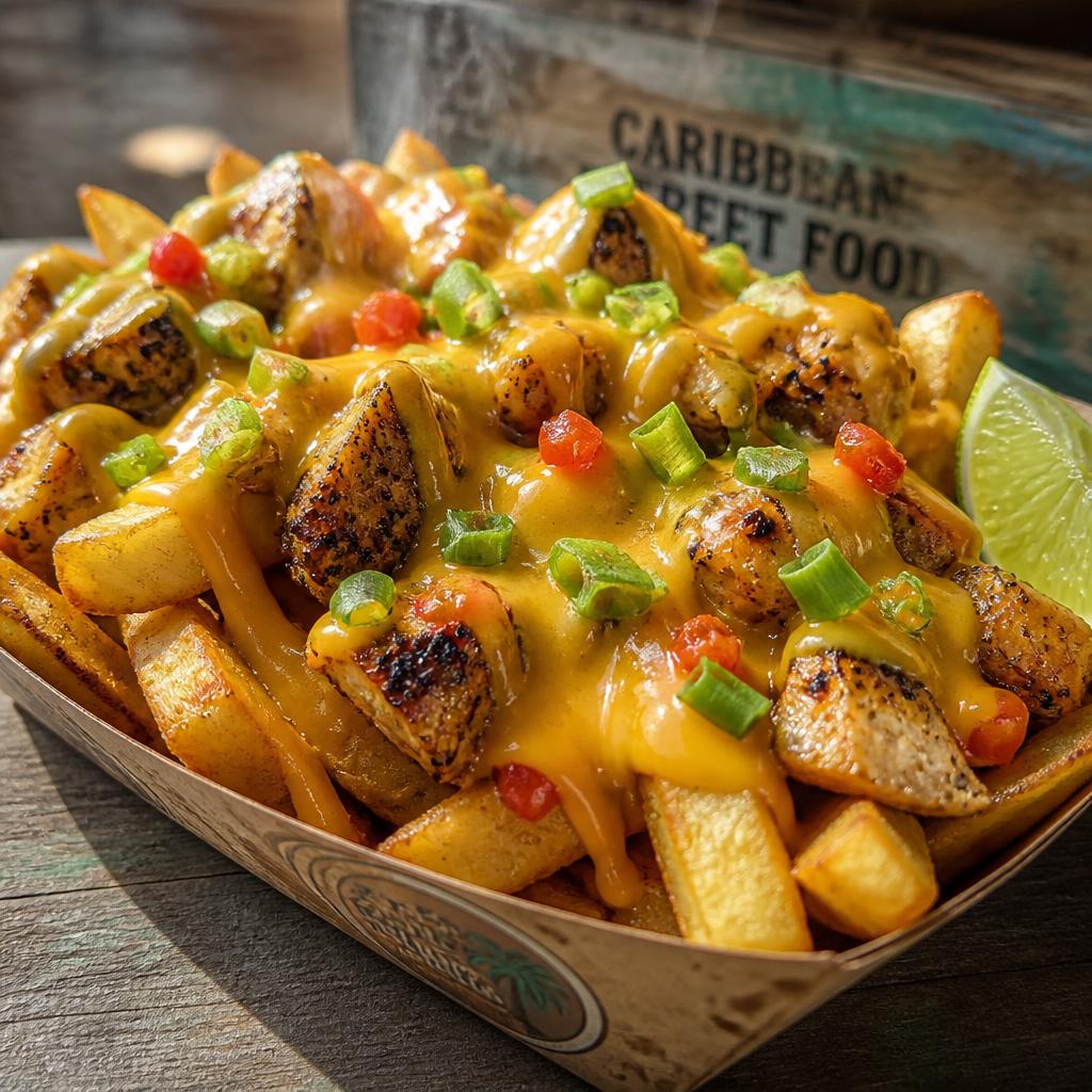 Loaded chicken fries with cheddar sauce, scallions and a lime wedge